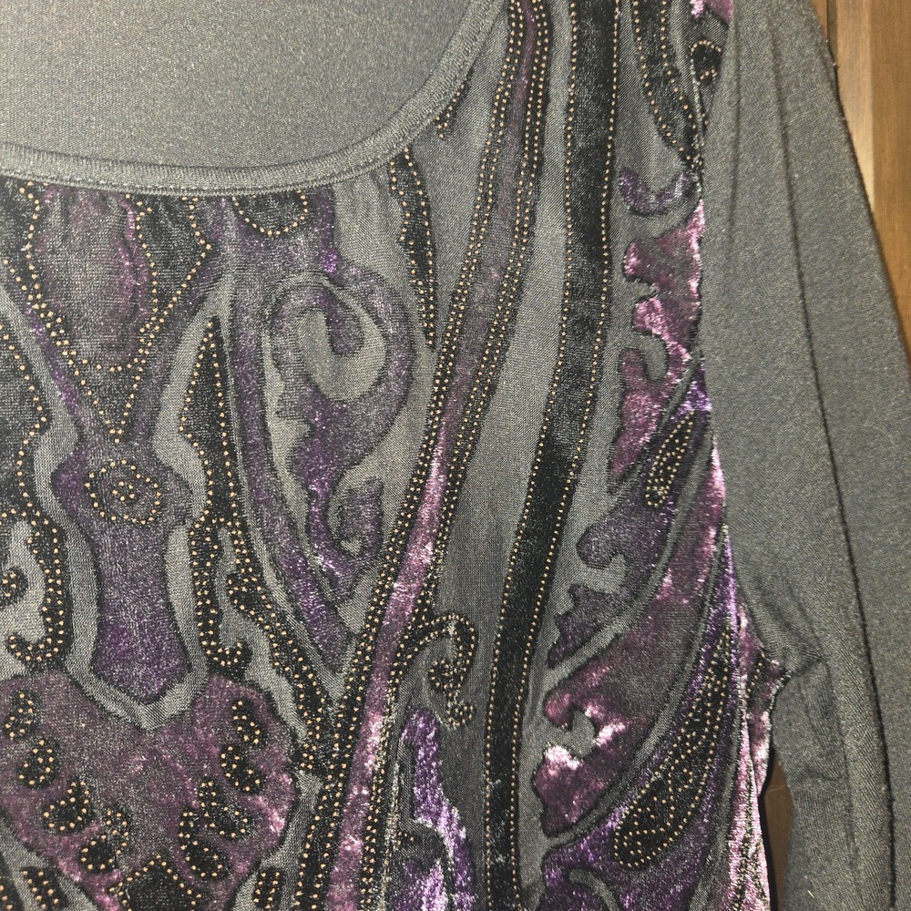 Style & Co y2k Velvet Burnout Purple‎ Black Whimsygoth Dark Fairy Plum Medium - Picture 3 of 16